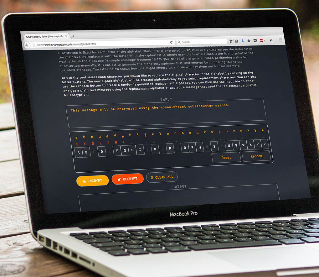 Mono alphabet substitution cipher tool web page